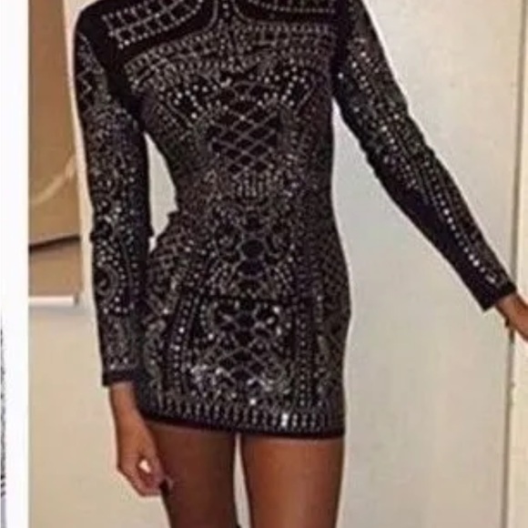 bebe black studded dress Embellished Mini Dress – bebe main image 1